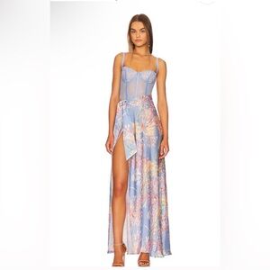 Katie May Blue Floral Maxi Dress with Corset Bodice